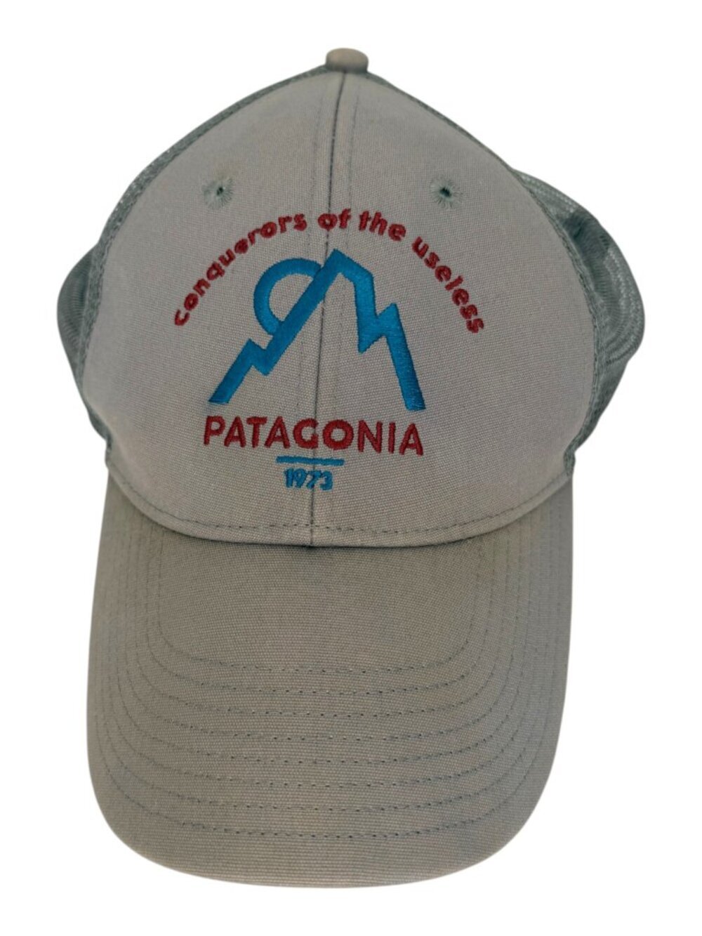 Patagonia Conquerors of the Useless 1973 Trucker Hat Gray Blue Snapback OSFM